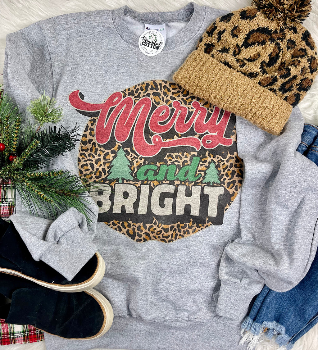 Merry & Bright Leopard Round Sweatshirt