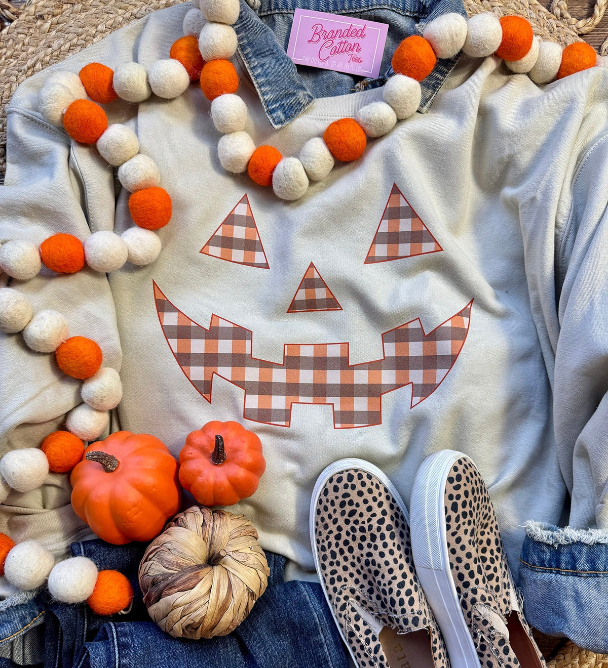 Plaid Pumpkin Face Sweatshirt