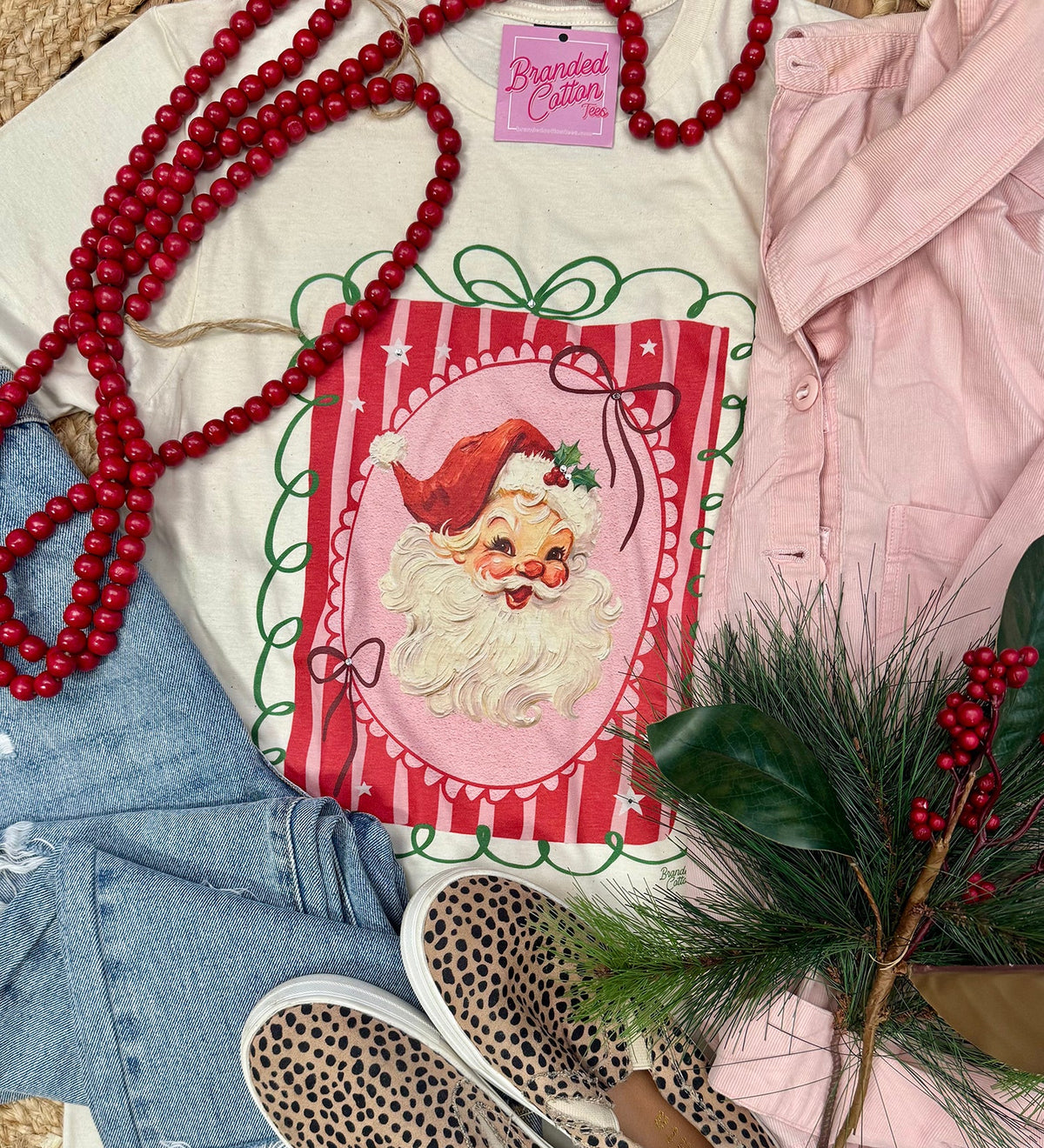 Vintage Pink Santa Frame