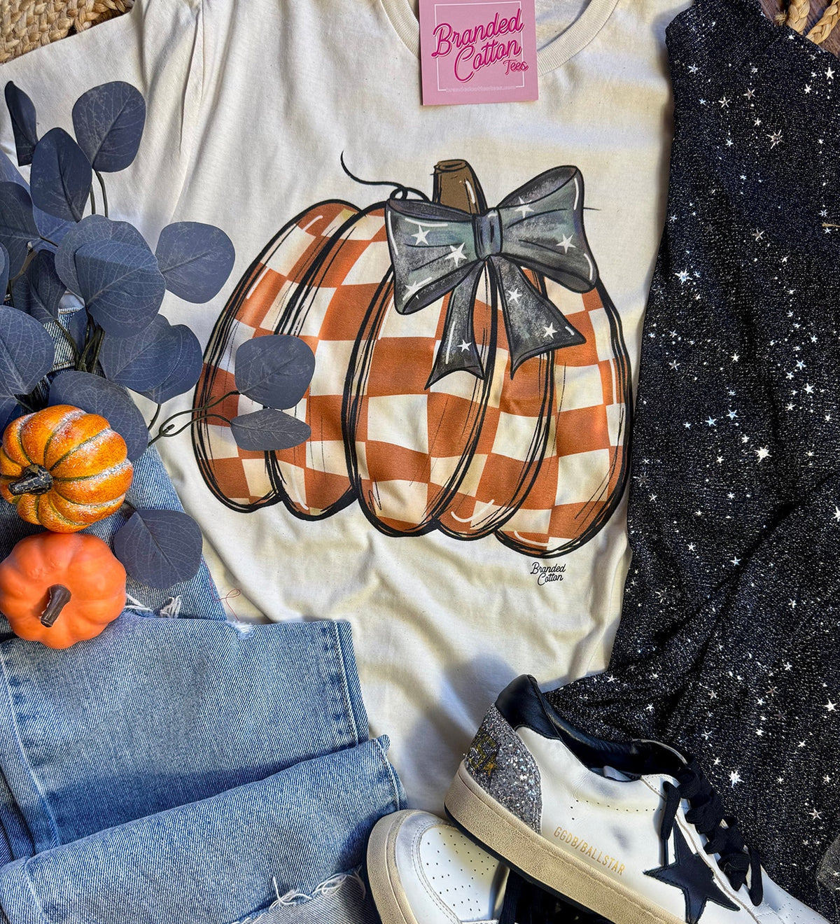 Checkered Pumpkin Bow