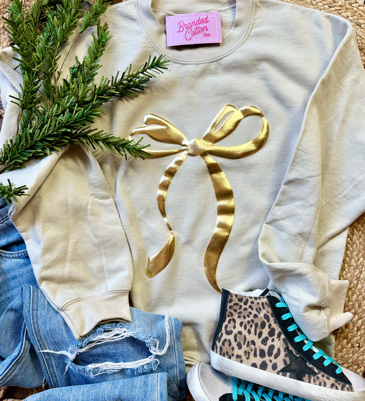Girly Tan Bow Sweatshirt