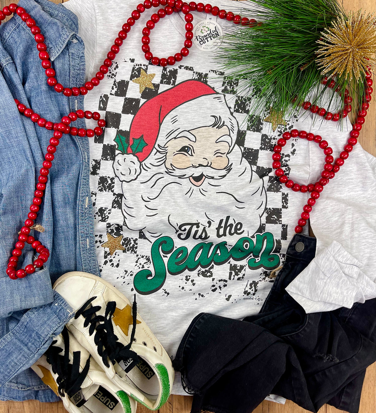 Tis The Season Checkered Santa
